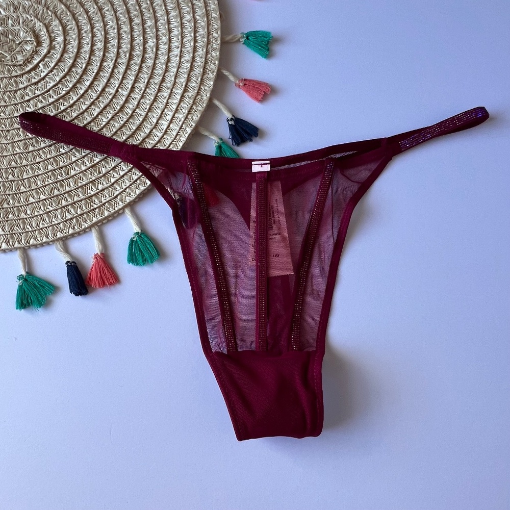 Victoria's Secret Very Sexy Sheer Shine Thong Panty Campari Red Large NEW